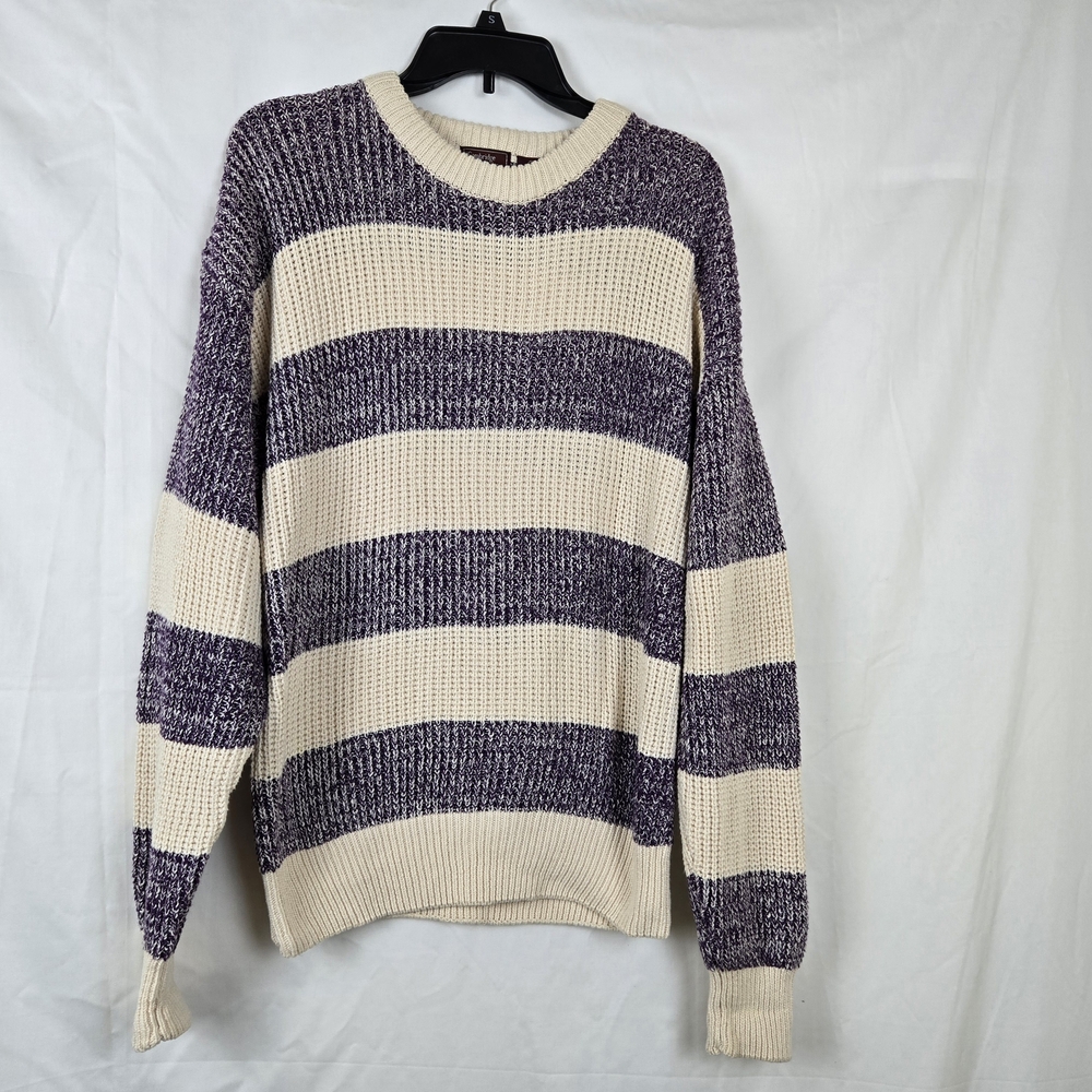 Cambridge Classics Mervyn's Vtg Men's Purple Ivory Striped Cable‎ Knit Sweater L